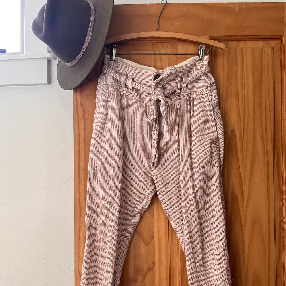 Free People High Rise Linen Pants - Rust and Cream